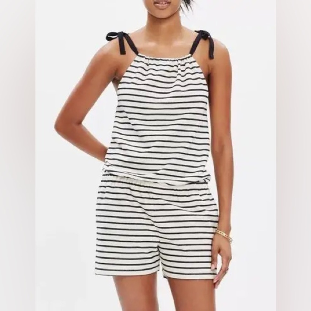 Madewell Black and White Striped Romper - Small